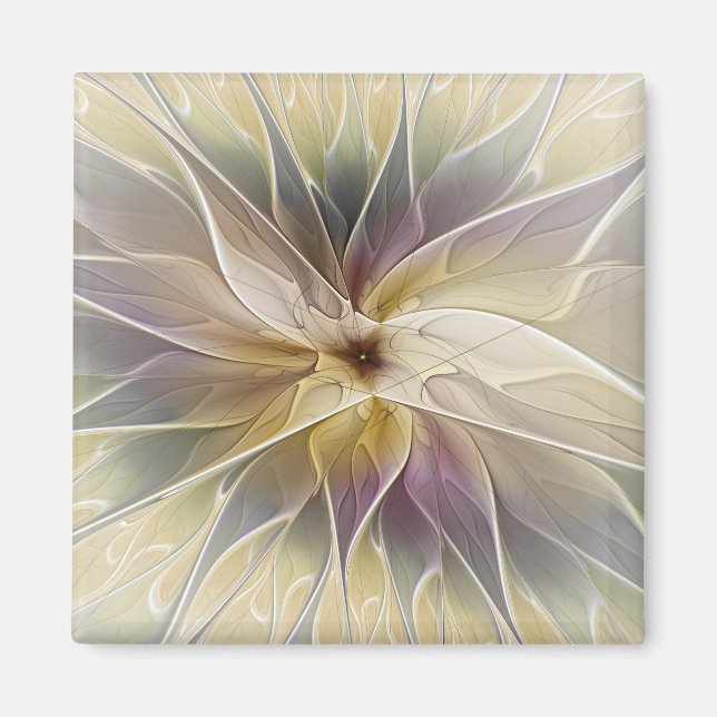 Floral Fantasy Gold Aubergine Abstract Fractal Art Magnet (Front)
