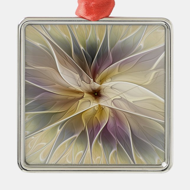 Floral Fantasy Gold Aubergine Abstract Fractal Art Metal Tree Decoration (Front)