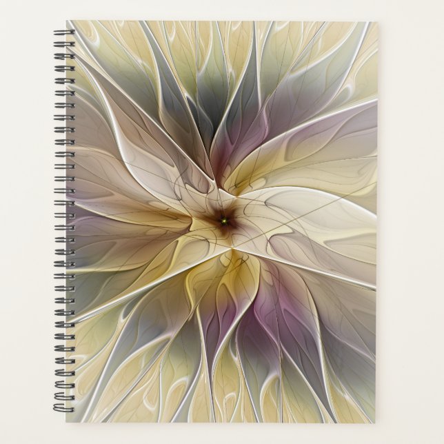 Floral Fantasy Gold Aubergine Abstract Fractal Art Planner (Front)