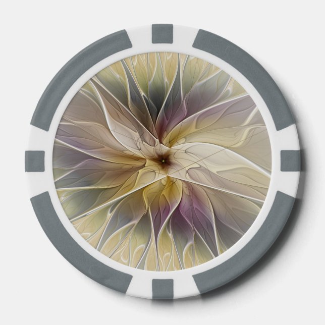 Floral Fantasy Gold Aubergine Abstract Fractal Art Poker Chips (Front)