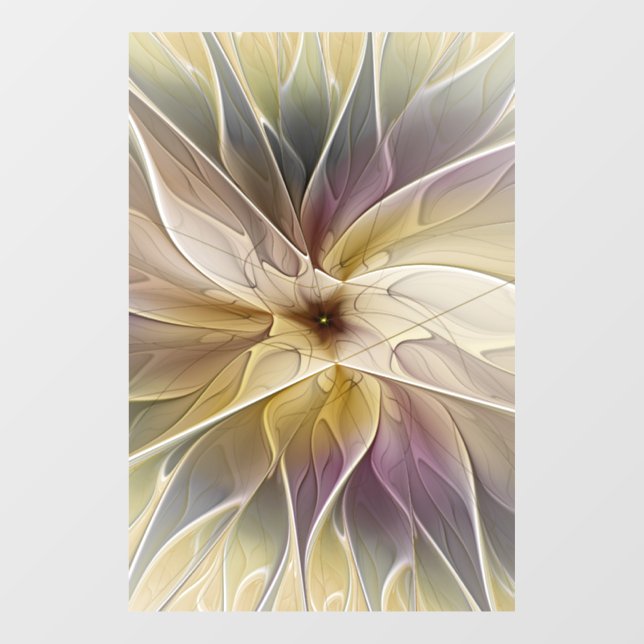 Floral Fantasy Gold Aubergine Abstract Fractal Art Window Cling (Sheet)