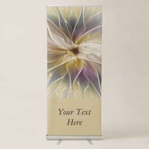 Floral Fantasy Gold Aubergine Abstract Text Retractable Banner