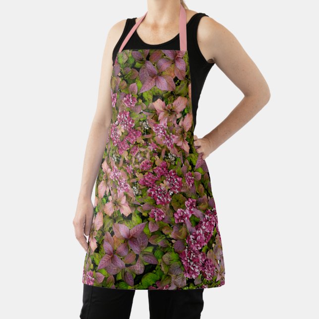 FLORAL FANTASY IN BURGUNDY, PALE-PINK AND GREEN APRON (Insitu)