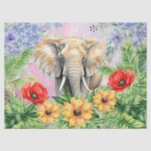 Floral Fantasy Jungle Elephant Decoupage  Tissue Paper