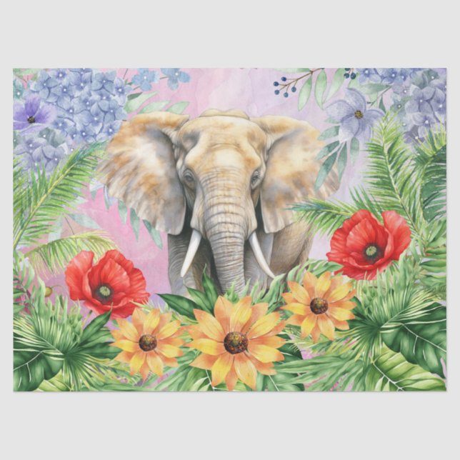 Floral Fantasy Jungle Elephant Decoupage  Tissue Paper (Front)