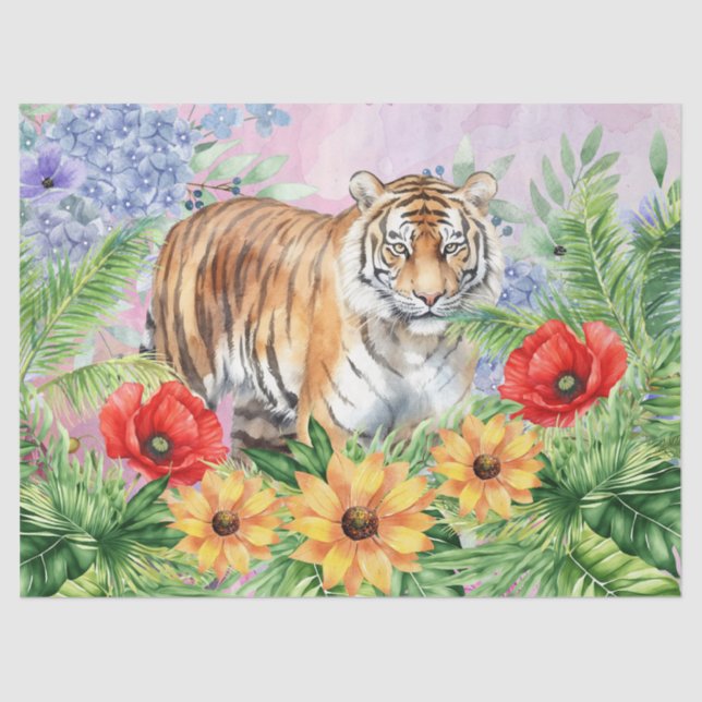 Floral Fantasy Jungle Tiger Decoupage  Tissue Paper (Front)