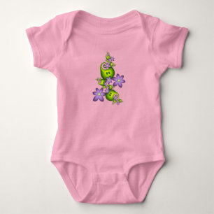 Floral Fantasy Lilac Flowers Green Shapes Fractal Baby Bodysuit