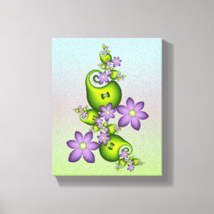 Floral Fantasy Lilac Flowers Green Shapes Fractal Canvas Print
