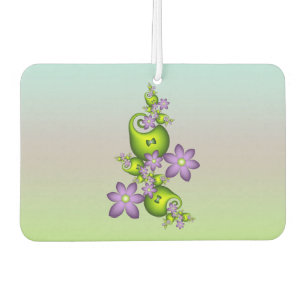 Floral Fantasy Lilac Flowers Green Shapes Fractal Car Air Freshener