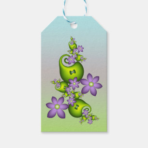 Floral Fantasy Lilac Flowers Green Shapes Fractal Gift Tags