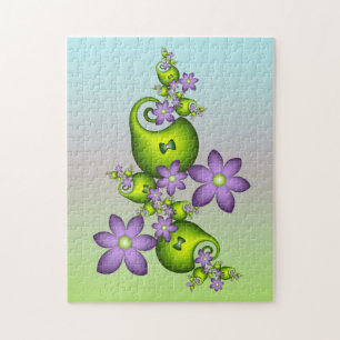 Floral Fantasy Lilac Flowers Green Shapes Fractal Jigsaw Puzzle