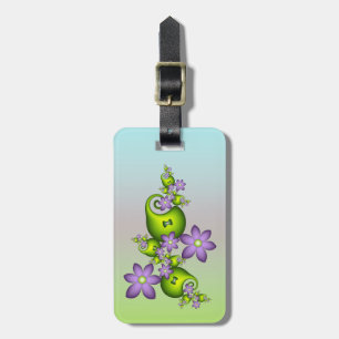 Floral Fantasy Lilac Flowers Green Shapes Fractal Luggage Tag