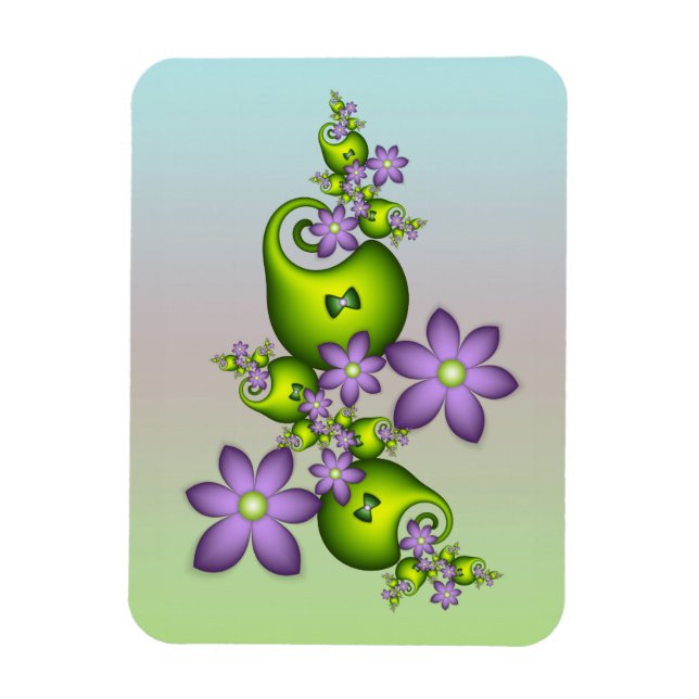 Floral Fantasy Lilac Flowers Green Shapes Fractal Magnet (Vertical)