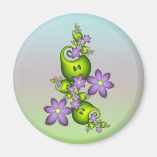 Floral Fantasy Lilac Flowers Green Shapes Fractal Magnet