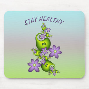 Floral Fantasy Lilac Flowers Green Shapes Fractal Mouse Mat