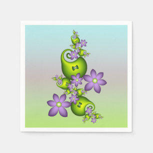 Floral Fantasy Lilac Flowers Green Shapes Fractal Napkin