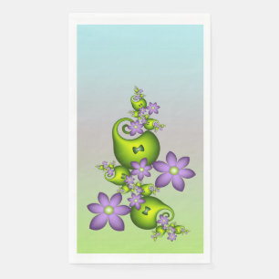 Floral Fantasy Lilac Flowers Green Shapes Fractal Napkin