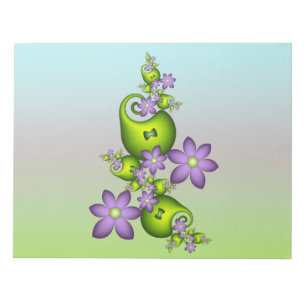 Floral Fantasy Lilac Flowers Green Shapes Fractal Notepad