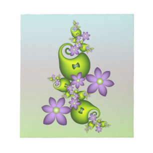 Floral Fantasy Lilac Flowers Green Shapes Fractal Notepad