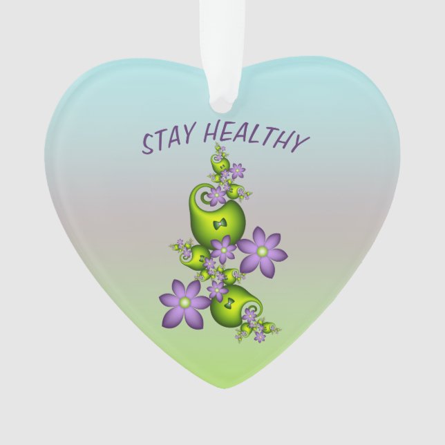 Floral Fantasy Lilac Flowers Green Shapes Fractal Ornament (Front)