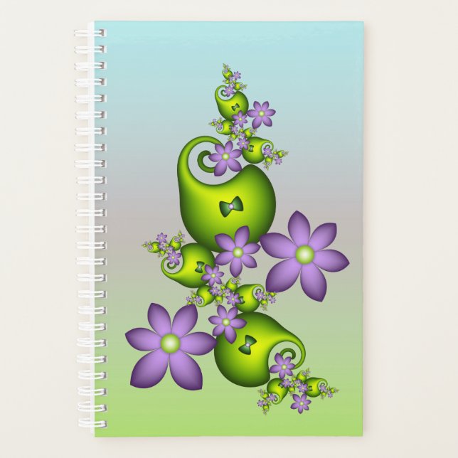 Floral Fantasy Lilac Flowers Green Shapes Fractal Planner (Front)