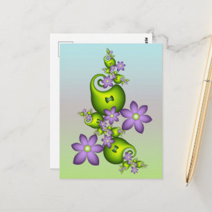 Floral Fantasy Lilac Flowers Green Shapes Fractal Postcard