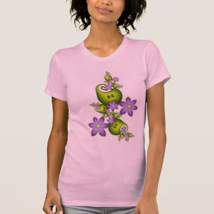 Floral Fantasy Lilac Flowers Green Shapes Fractal T-Shirt