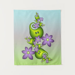 Floral Fantasy Lilac Flowers Green Shapes Fractal Tapestry