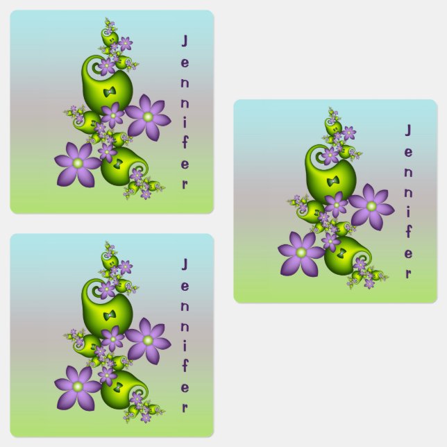 Floral Fantasy Lilac Flowers Green Shapes Own Name (Group)