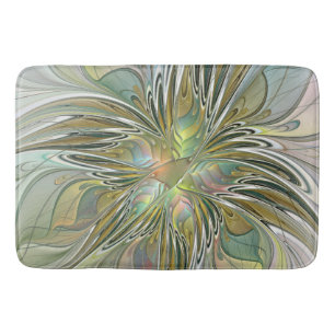 Floral Fantasy Modern Fractal Art Flower With Gold Bath Mat