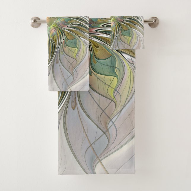 Floral Fantasy Modern Fractal Art Flower With Gold Bath Towel Set (Insitu)