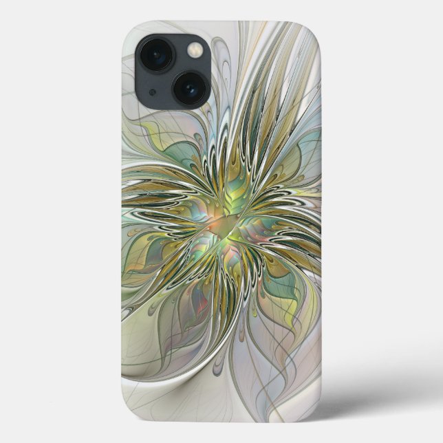 Floral Fantasy Modern Fractal Art Flower With Gold Case-Mate iPhone Case (Back)