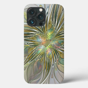Floral Fantasy Modern Fractal Art Flower With Gold iPhone 13 Pro Case