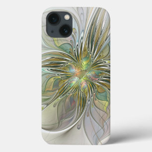 Floral Fantasy Modern Fractal Art Flower With Gold iPhone 13 Case