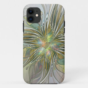 Floral Fantasy Modern Fractal Art Flower With Gold iPhone 11 Case