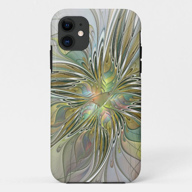 Floral Fantasy Modern Fractal Art Flower With Gold Case-Mate iPhone Case (Back)