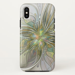 Floral Fantasy Modern Fractal Art Flower With Gold iPhone XS Case