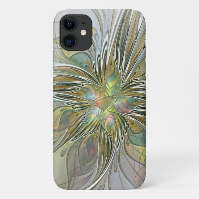 Floral Fantasy Modern Fractal Art Flower With Gold Case-Mate iPhone Case (Back)