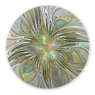 Floral Fantasy Modern Fractal Art Flower With Gold Ceramic Knob