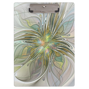 Floral Fantasy Modern Fractal Art Flower With Gold Clipboard