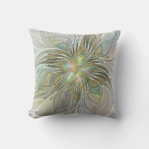 Floral Fantasy Modern Fractal Art Flower With Gold Cushion