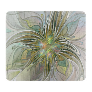 Floral Fantasy Modern Fractal Art Flower With Gold Cutting Board