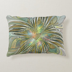 Floral Fantasy Modern Fractal Art Flower With Gold Decorative Cushion