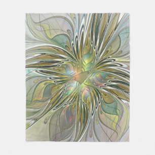 Floral Fantasy Modern Fractal Art Flower With Gold Fleece Blanket