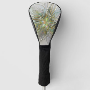 Floral Fantasy Modern Fractal Art Flower With Gold Golf Head Cover