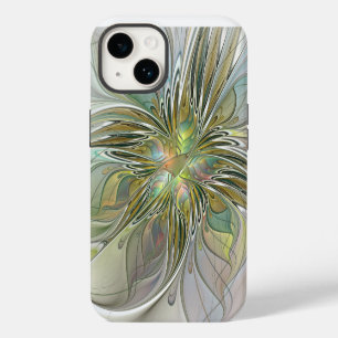 Floral Fantasy Modern Fractal Art Flower With Gold iPhone 14 Case