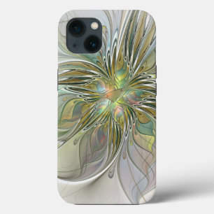 Floral Fantasy Modern Fractal Art Flower With Gold iPhone 13 Case