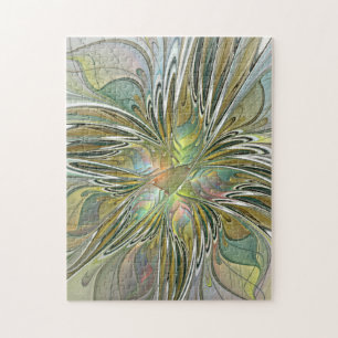 Floral Fantasy Modern Fractal Art Flower With Gold Jigsaw Puzzle