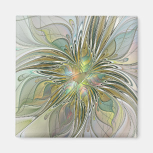 Floral Fantasy Modern Fractal Art Flower With Gold Magnet