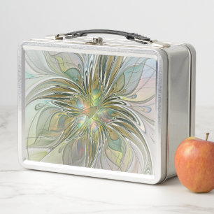 Floral Fantasy Modern Fractal Art Flower With Gold Metal Lunch Box